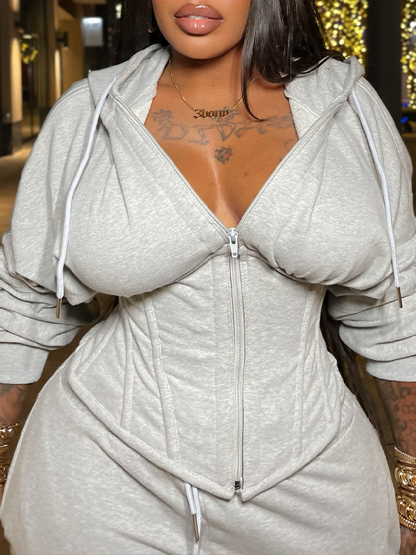Lace-Up Zip Hoodie & Pants Set