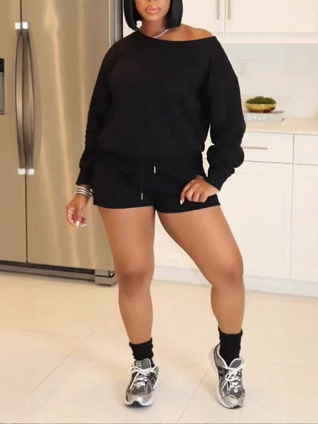 Boat-Neck Sweatshirt & Shorts Set