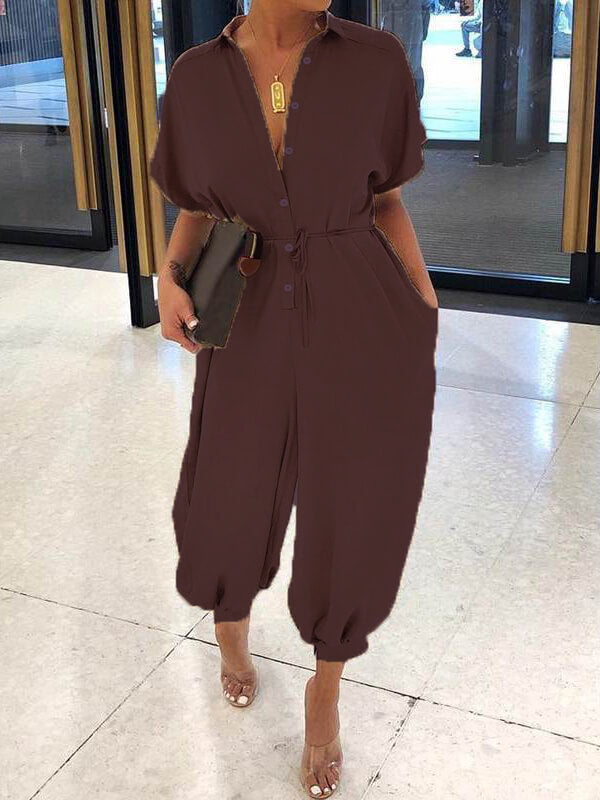 Button-Front Tied Jumpsuit