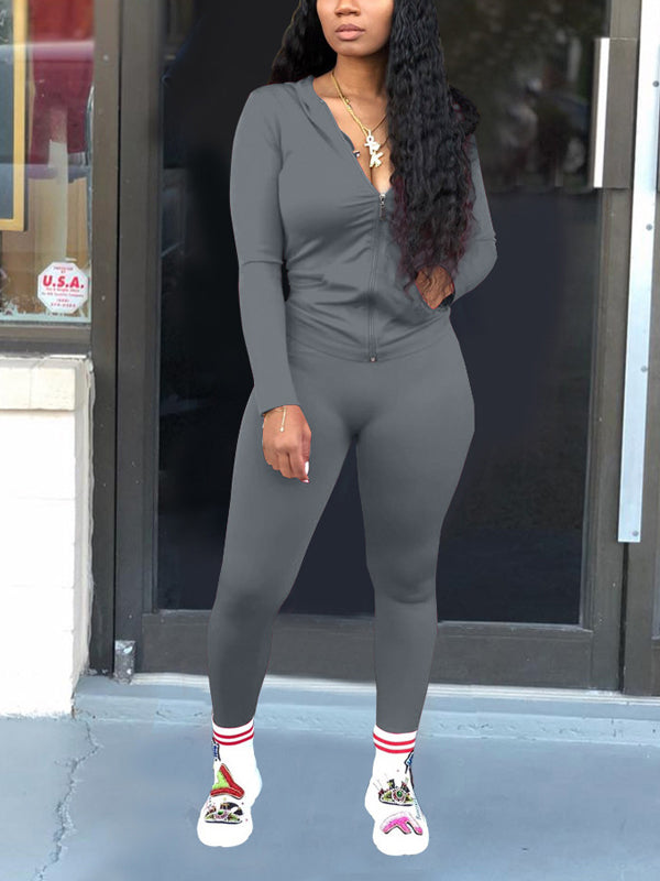 Morchique Solid Zip Hoodie & Pants Set