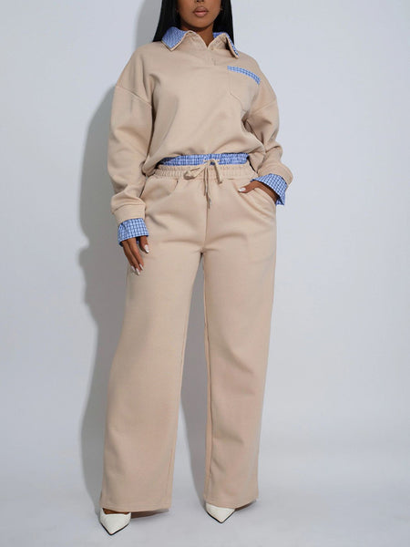 Plaid Combo Sweatshirt & Pants Set