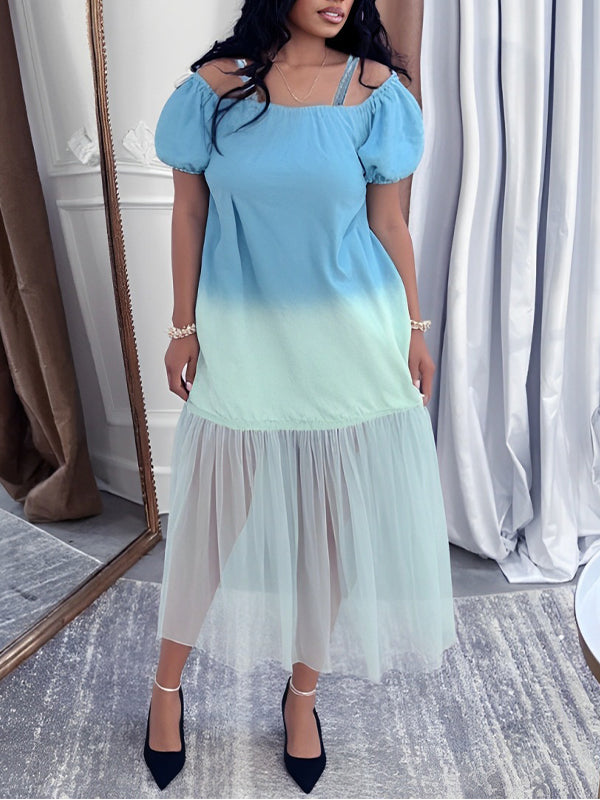 Sheer Combo Denim Dress