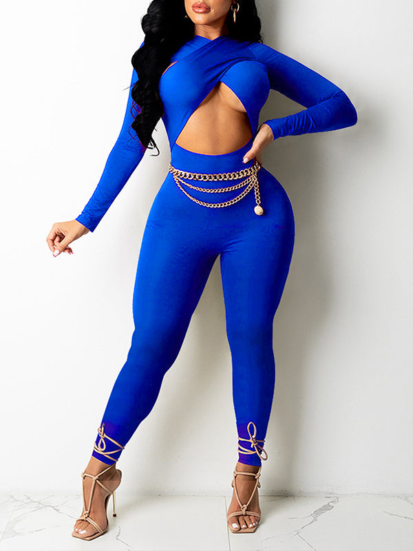 Solid Cross Cutout Jumpsuit