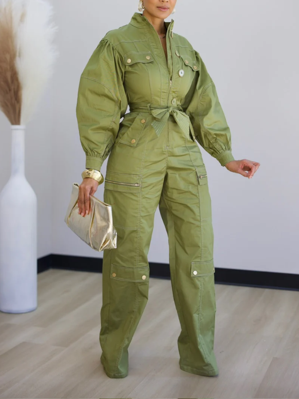 Zip-Front Cargo Jumpsuit