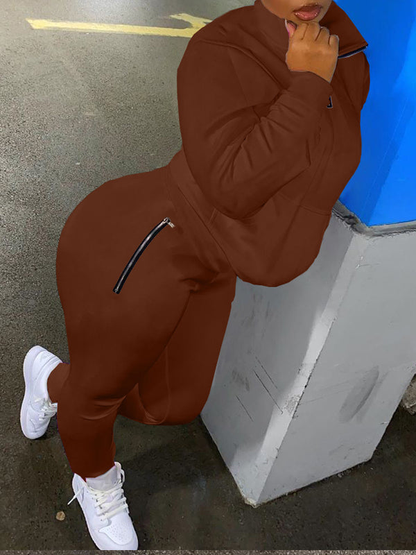Morchique Solid Zip Sweatshirt & Pants Set