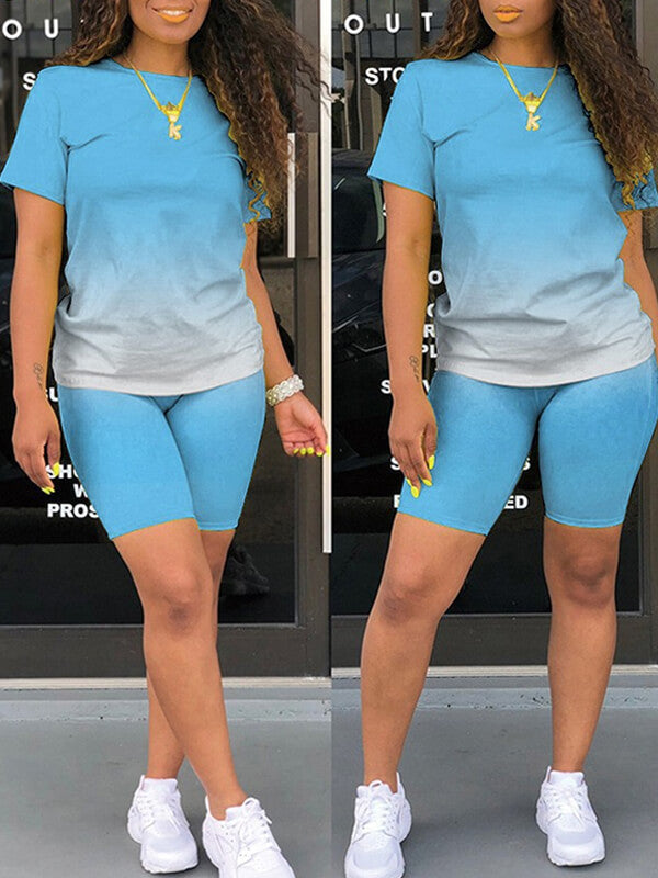 Ombre Tee & Biker Shorts Set