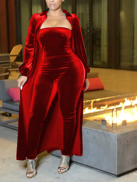 Morchique Velvet Jumpsuit & Duster Set