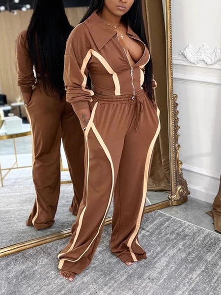 Stripe Zip-Front Jacket & Pants Set
