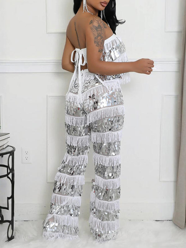 Sequin Fringe Tube Top & Pants Set