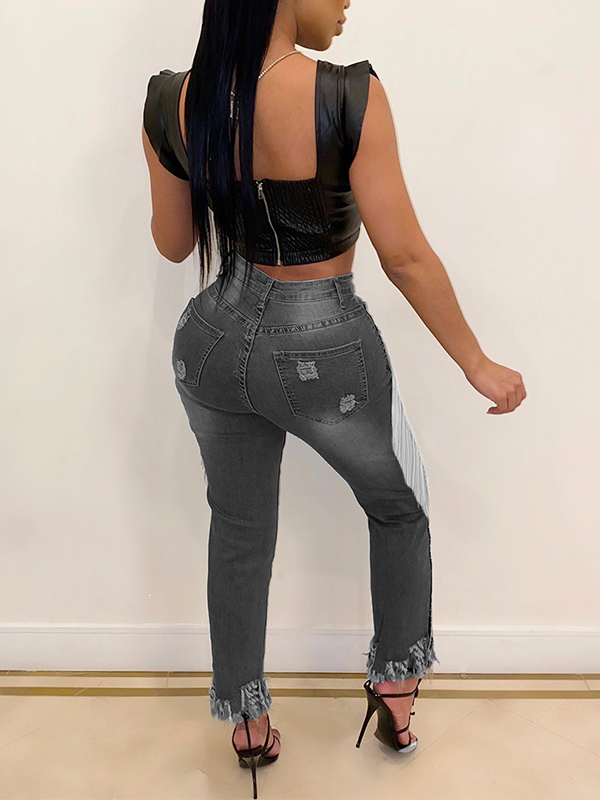 Fringe Combo Distressed Jeans