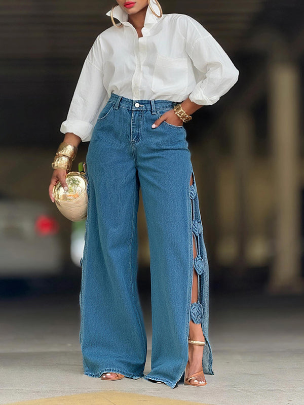 Morchique Side Slit Cutout Jeans