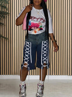 Morchique Lace Up Capris Jeans