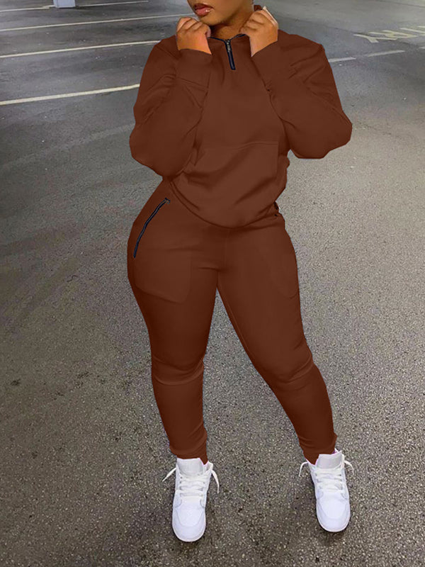 Morchique Solid Zip Sweatshirt & Pants Set