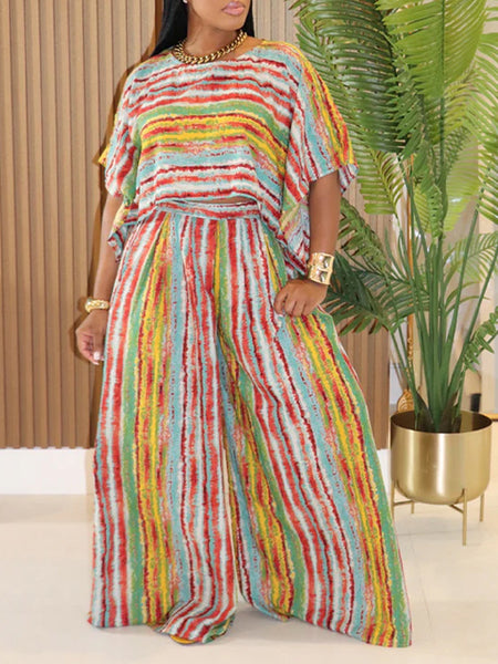 Stripe Top & Wide-Leg Pants Set