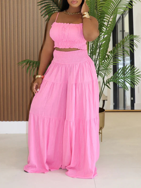 Solid Cami Top & Wide-Leg Pants Set