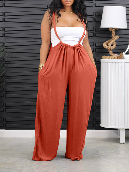 Solid Wide-Leg Overalls