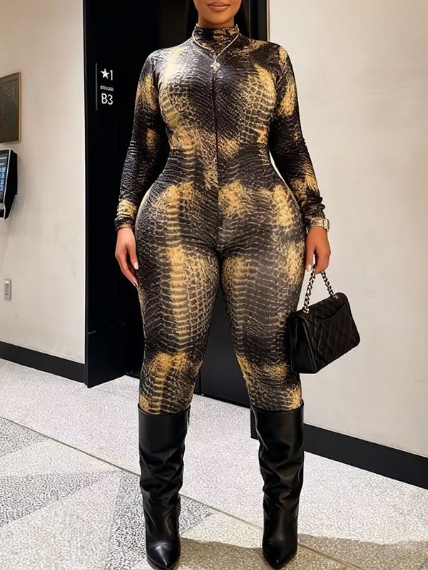 Snake-Print Open-Back Jumpsuit