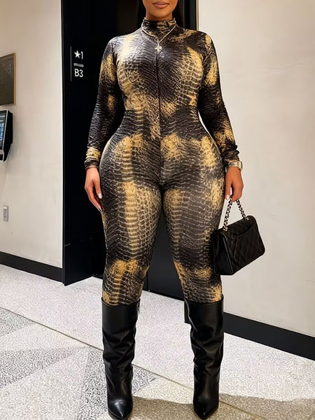 Snake-Print Open-Back Jumpsuit