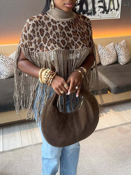 Leopard Fringe Poncho