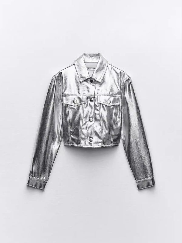 Metallic Faux-Leather Jacket