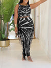 Printed Tank Top & Fringe Skirt Set