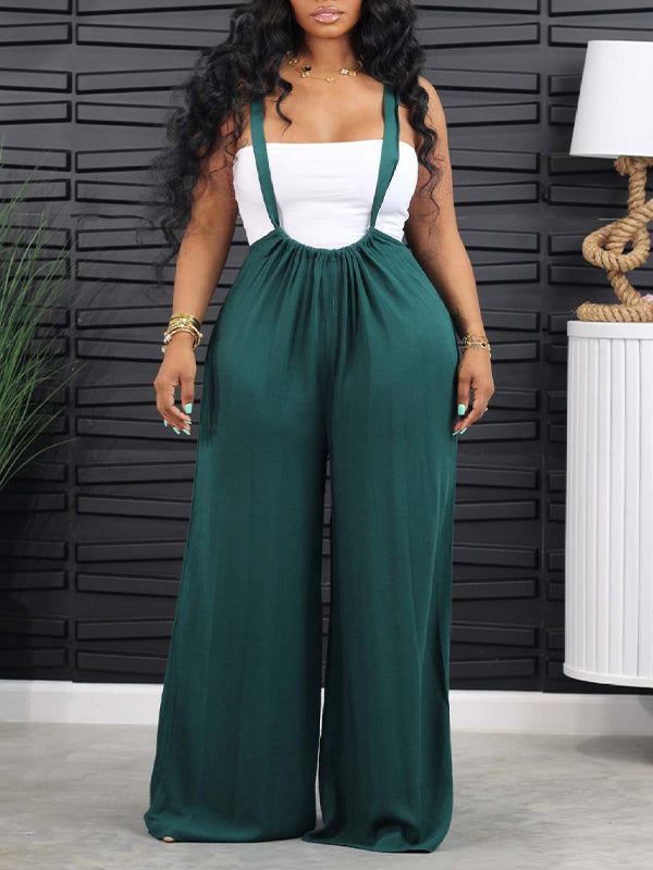 Solid Wide-Leg Overalls