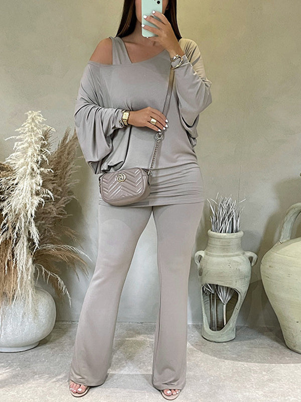 Solid Boat-Neck Top & Pants Set