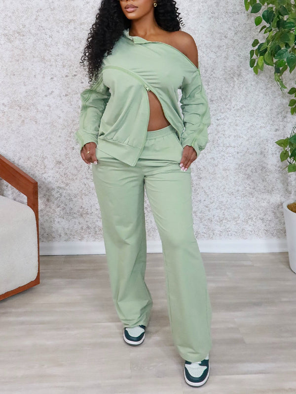 Solid Zip Top & Pants Set