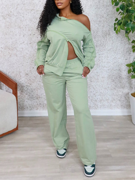 Solid Zip Top & Pants Set