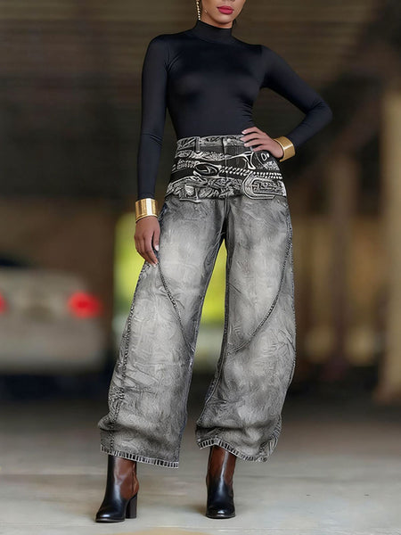 Printed Wide-Leg Pants