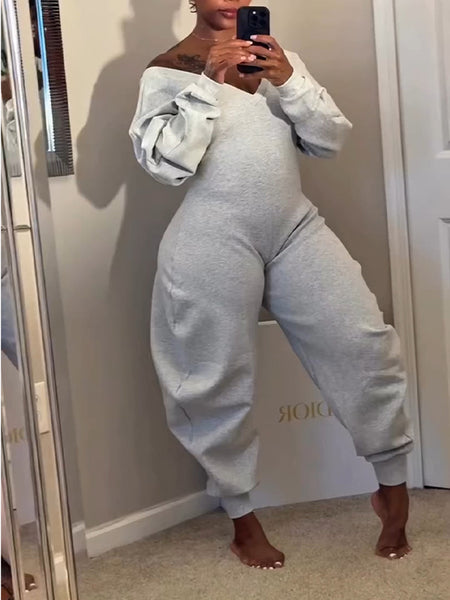 Solid V-Neck Jumpsuit