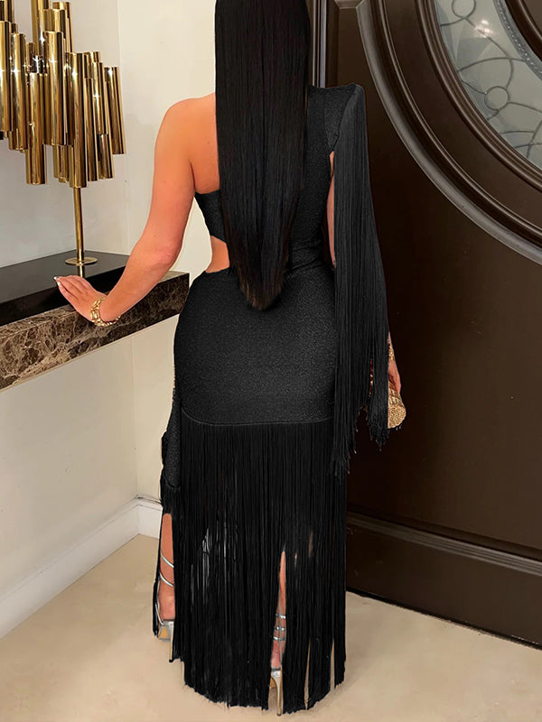 One Shoulder Fringe Dress