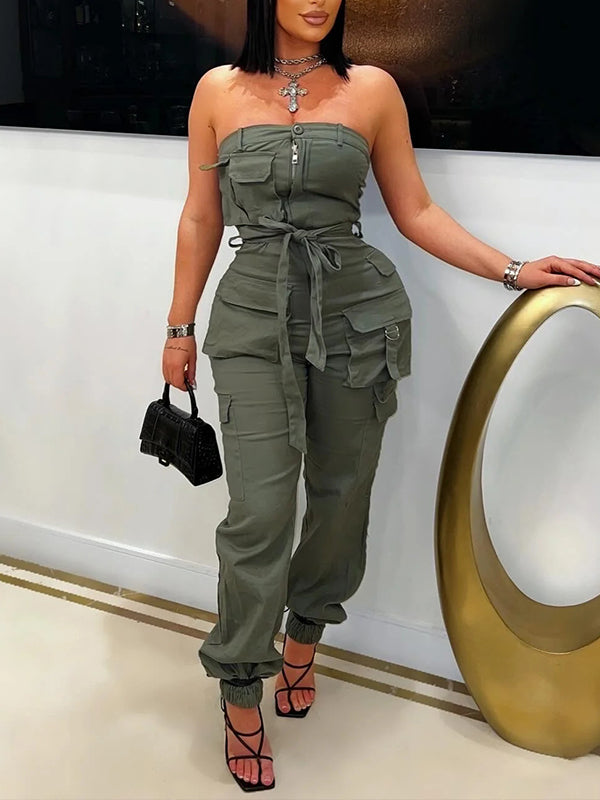 Strapless Tied Cargo Jumpsuit