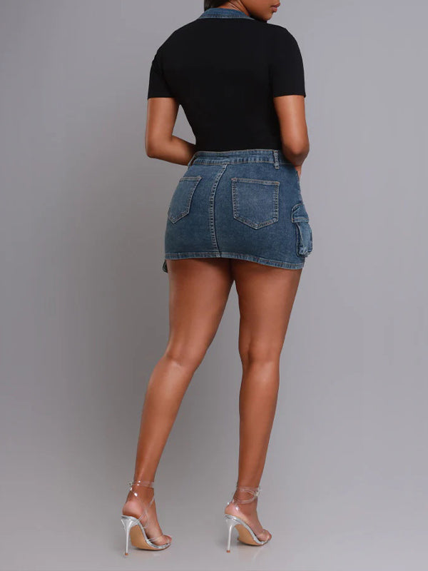 Denim-Combo Zip-Front Dress