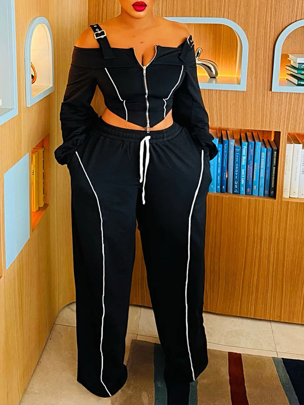 Cold-Shoulder Zip Top & Pants Set
