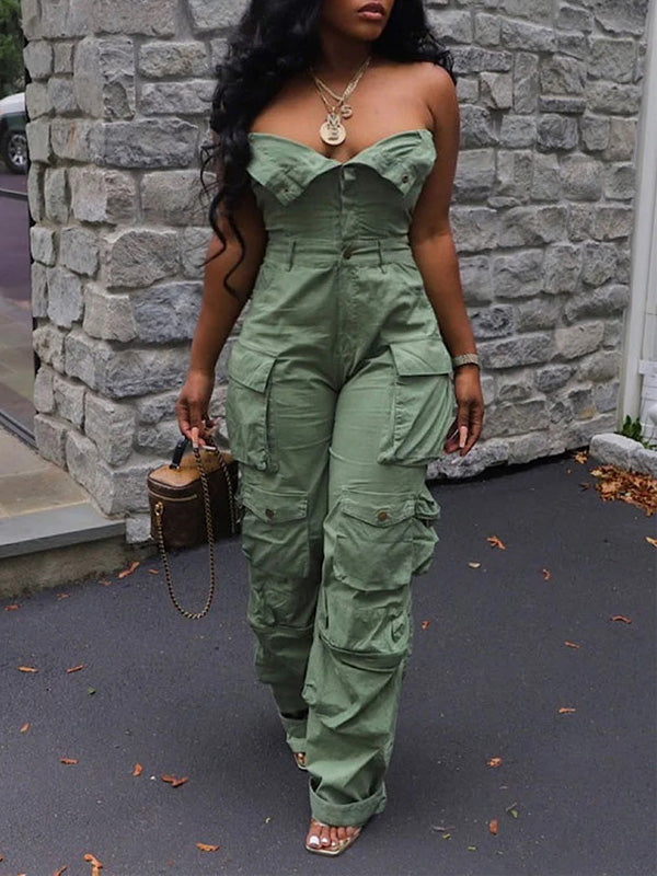 Morchique Strapless Button-Front Cargo Jumpsuit