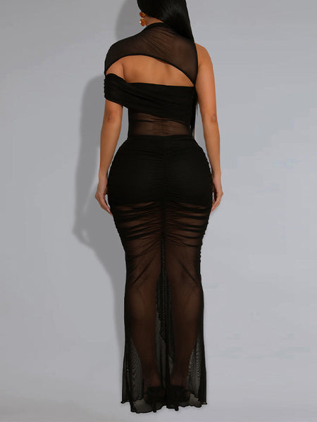 Solid Cutout Sheer Dress