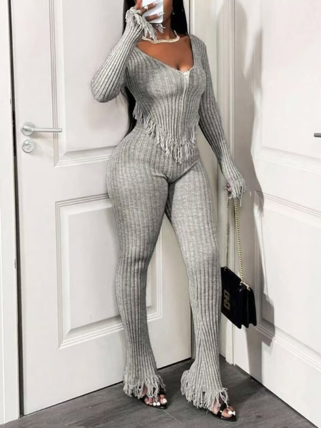 Fringe Knit Top & Pants Set