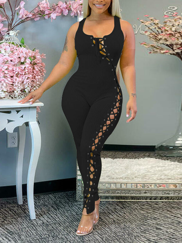 Morchique Lace-Up Sleeveless Jumpsuit