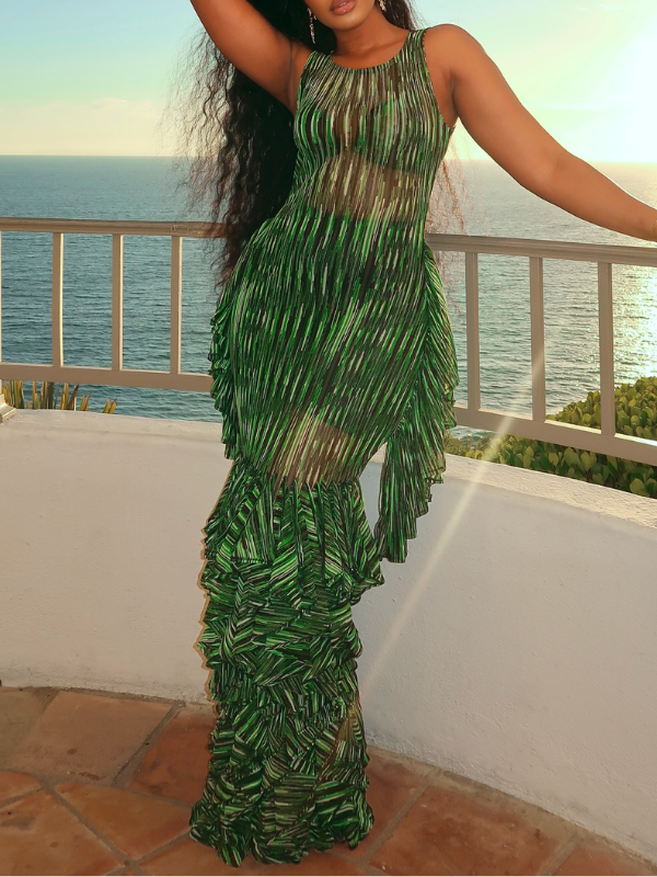 Frilled Mesh Max Dress