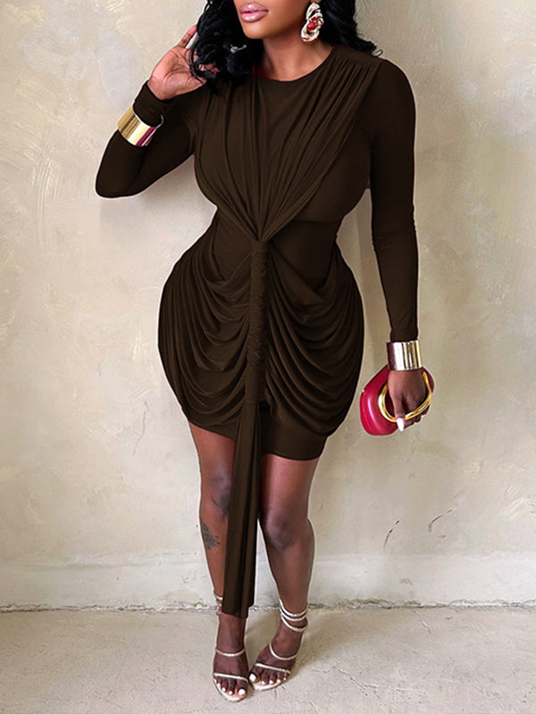 Solid Ruched Draped Dress