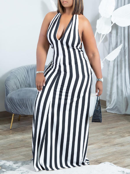 Morchique Stripe Halter Maxi Dress
