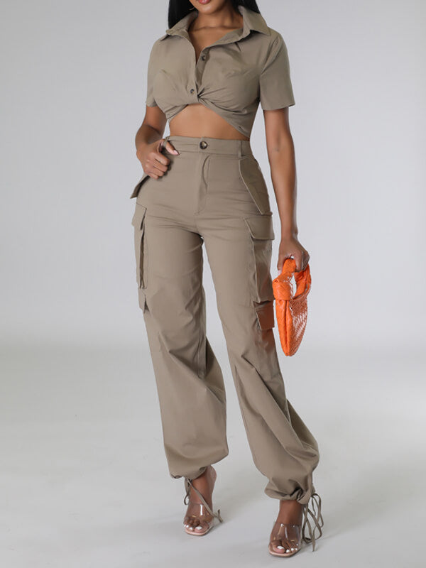 Solid Shirt & Cargo Pants Set