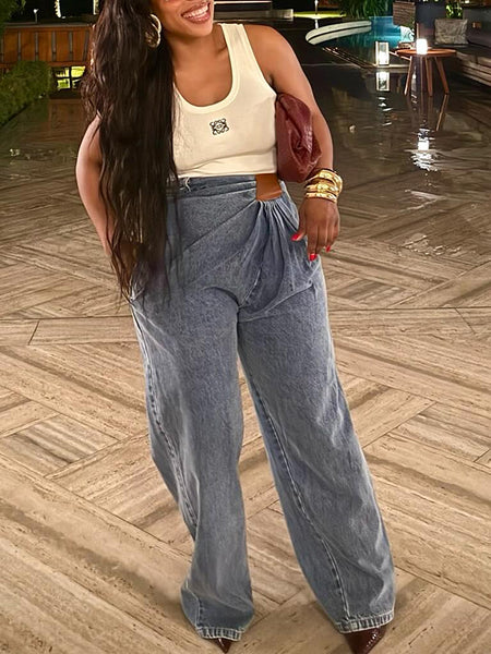Ruched Straight Jeans