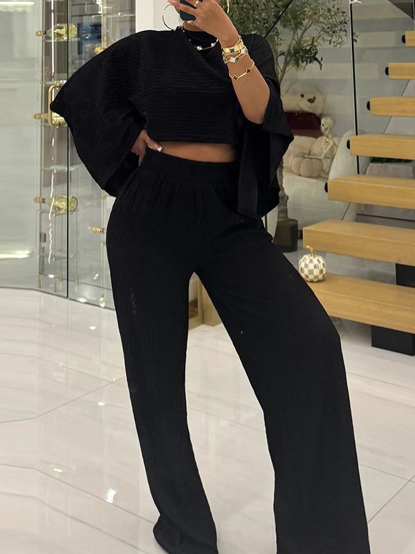 Solid Boat-Neck Top & Pants Set