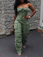 Morchique Strapless Button-Front Cargo Jumpsuit