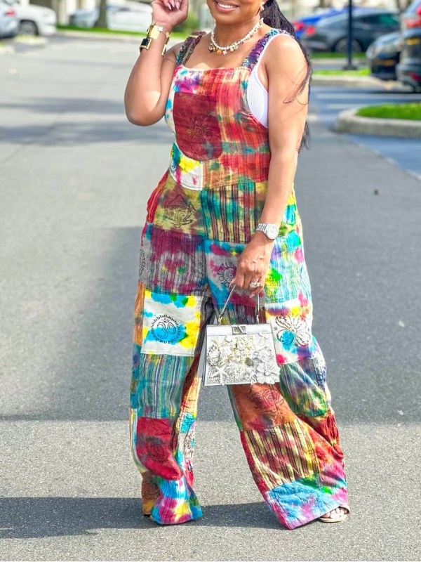 Printed Wide-Leg Overalls