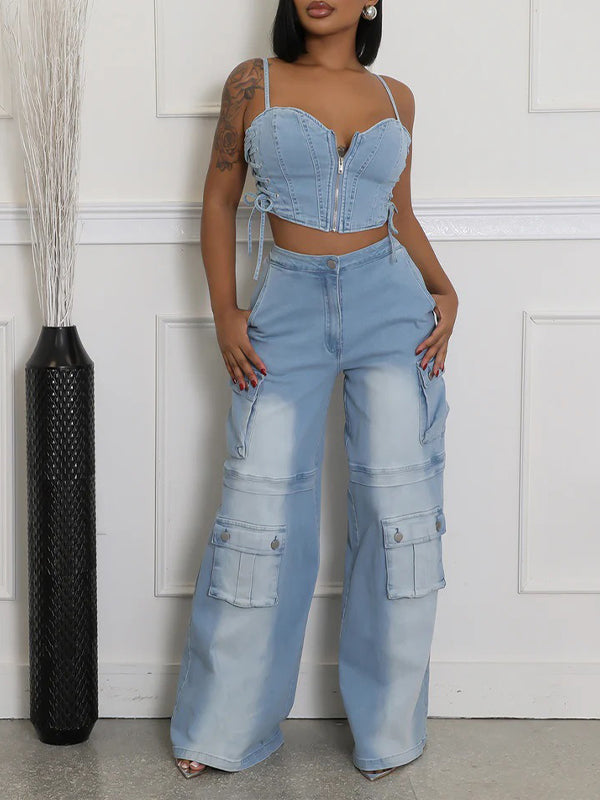 Denim Cami Top & Cargo Jeans Set