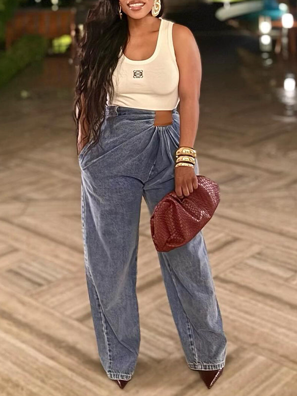 Ruched Straight Jeans