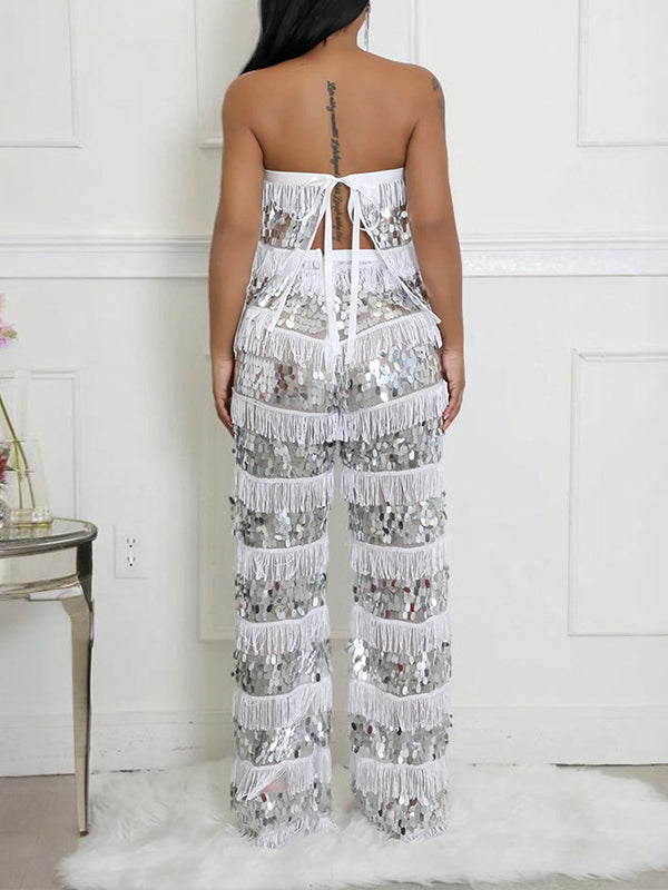 Sequin Fringe Tube Top & Pants Set